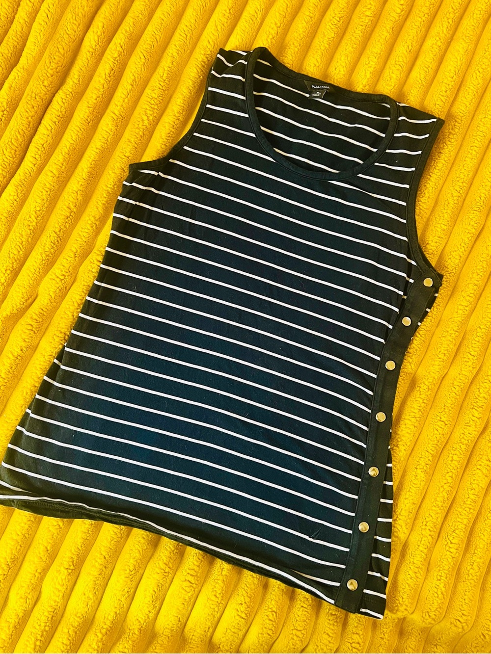 Nautica Navy & White Striped Sleeveless Side-Button Top
